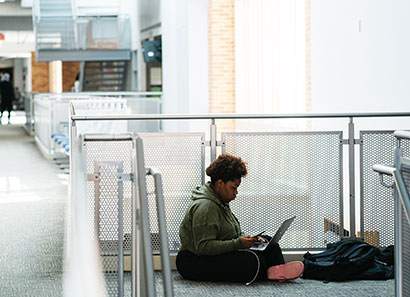 Adult learner studying in a quiet spot