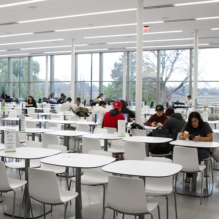 Students eating at tables in Cafe Willow