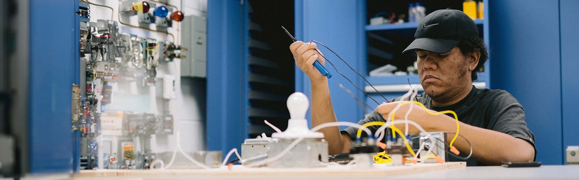military veteran working on an electrical engineering project