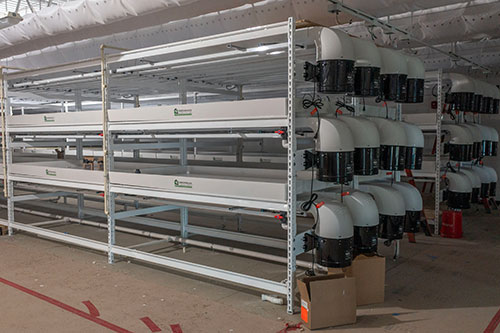 Growing equipment installed in the Urban Farm Center
